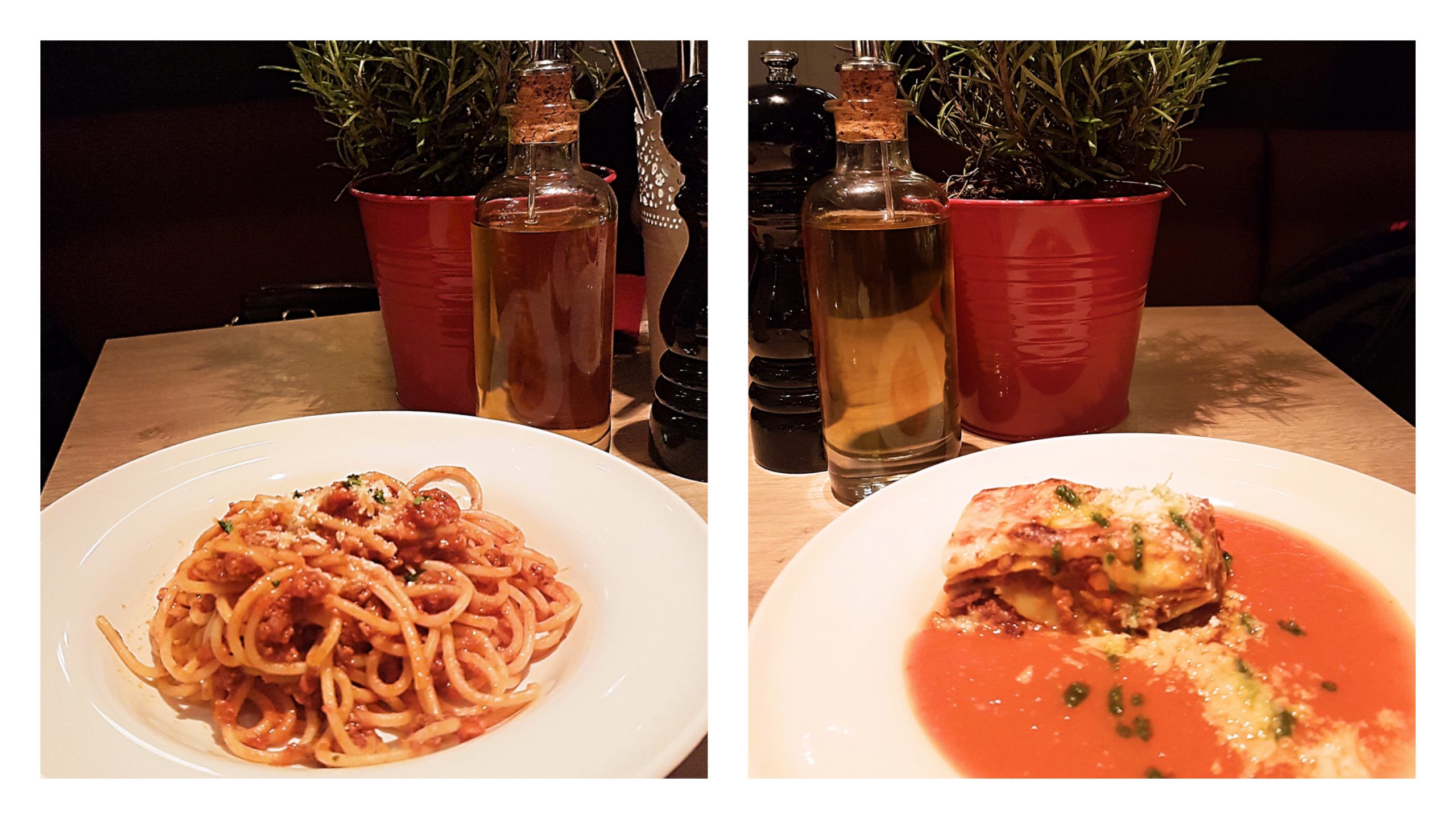 Links: Der Klassiker Spaghetti Bolognese./ Rechts: Lasagne mit Tomatensauce