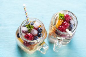 Summer refreshing drink with fruit variety, white sangria