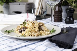 risotto with porcini mushrooms and cream sauce. Stock image.